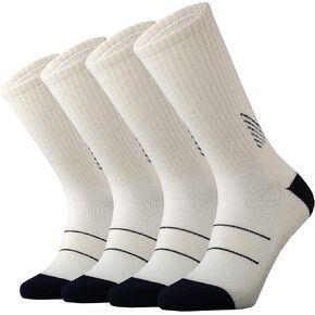 KMM Men's Merino Wool Cushion Crew Socks Moisture Wicking Control Medium Weight Warm for Outdoor Hiking Hike Trail Cycling(White L)