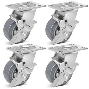 Nefish 6 Inch Heavy Duty Casters Wheels, Industrial Grade Thermoplastic Rubber Casters with Brake 4500 LBS, Ball Bearing Plate Swivel Castors Set of 4, Casters Wheels for Equipment, Industrial
