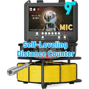 Anysun Self Leveling Sewer Camera with Distance Counter, Drain Pipe Camera 100ft with 9'' 1080P IPS Monitor and DVR 32GB Card, IP68 Waterproof with 12 Lights Plumbing Camera for Pipe Inspection