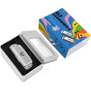 CONJURER 8 Hole Blues Harmonica for Kids Adult, C Key Diatonic Harmonica Mouth Organ for Beginners Professionals, Blues Harp with Exquisite Case, Musical Instrument, as a Gift, White