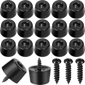 20Pcs 0.7" x 0.51" Black Rubber Feet for Cutting Board with 20Pcs Stainless Steel Screws Washers Non Slip Round Rubber Bumper Feet for Furniture Electronics Kitchen Appliances