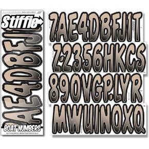 STIFFIE Waveline Tan/Black 3 Inch Alpha Numeric Registration Identification Numbers Letters Stickers Decals for Marine Boats & Personal Watercraft Jet Ski Sea-Doo