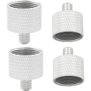 4 Pack 5/8 Male to 1/4 Female Camera Screw Adapter Mic Tripod Screw Adapter Set Aluminum Alloy Webcam Adapter(Silver)