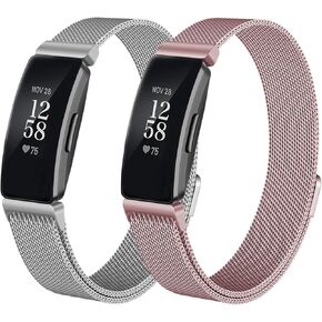 Afoskce 2 Pack Metal Bands Compatible with Fitbit Versa/Fitbit Versa 2 Band for Women Men, Adjustable Replacement Magnetic Stainless Wristbands for Fitbit Versa/Versa Lite/Fitbit Versa 2/Versa SE