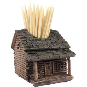 Needzo Christmas Cabin Toothpick Holder, Rustic Holiday Tabletop Decor, Mini Cottage Figurine, 2.25 Inches