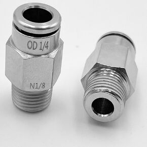 Push-To-Connect Air Fittings1/4"Od 1/8" Npt Air Union Male Push Air Fitting Straight pneumatic fitting Nickel-Plated Brass Pneumatic Push Connect Fittings Air Line Fittings (5 Pack)