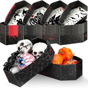48 Pcs Paper Coffin Trays Serving Dishes Halloween Disposable Coffin Serving Bowl Food Containers Spooky Trays Charcuterie Board for Snack Candy Treat, Coffin Decorations for Party