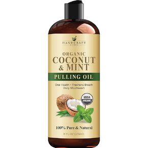 Handcraft Coconut Oil Pulling for Teeth and Gums with Peppermint Oil - Organic Coconut Oil Pulling Oil Mouthwash for Fresh Breath, Oral Health and Cleaner Teeth and Gums - 8 Fl oz