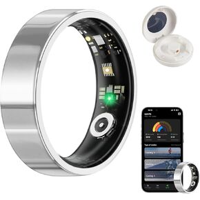 Smart Health Ring Tracker with Charging Case Ultra-Thin Fitness Ring for Wowen Heart Rate Blood Oxygen Sleep Tracking Women Menstrual Cycle No App Subcription for Android iOS（Sliver 8）