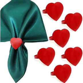 Red Heart Napkin Rings for Valentine's Day, Love Heart Metal Napkin Holder Serviette Buckle Party Supplies for Anniversary Valentine's Day Wedding, Birthday Party Dinning Table Decoration (6)