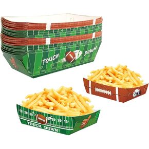 Fumwase 24 Pcs Football Paper Food Trays Disposable Football Serving Tray Paper Food Boats for Sport Event Birthday Tailgate Party Football Themed Party Favors Holds Nachos Tacos Fries