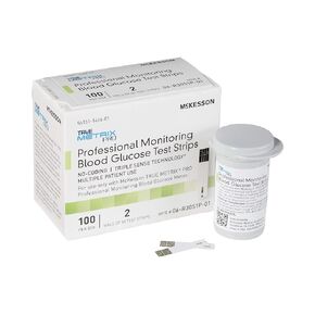 McKesson True METRIX Blood Glucose Test Strips for Diabetes [100 Strips] Professional Monitoring System, Multiple Patient Use