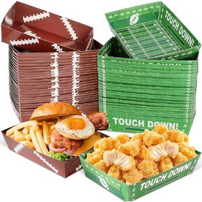 50PCS Football Disposable Paper Trays Football Party Decorations Football Party Supplies，Football Food Boats Sport Party Supplies, Football Paper Snack Tray for Carnival, Football Birthday Party