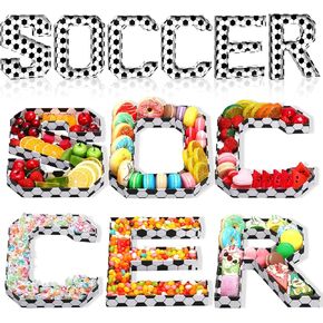 6 Pcs Soccer Party Cardboard Letter for Charcuterie Fillable Cardboard Letter Soccer Paper Mache Charcuterie Serving Tray Sports Birthday Gift Box Decoration for Fruit Snack Candy Cupcake