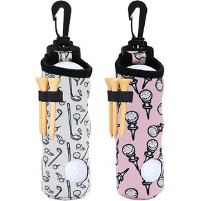 GAG GIFTS Golf Gifts for Women, 2 Pack Golf Ball Tee Holder, Print Golf Ball Carry Bag with Light Weight Hook, Portable Golf Accessories for Ladies/Girls, Golf Tee Holder Pouch (Pink)