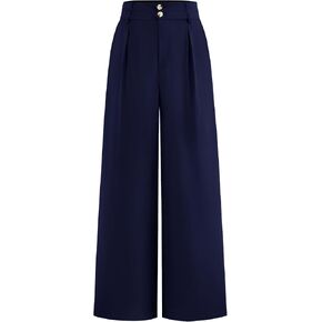 BTFBM Women Wide Leg Dress Pants 2025 High Waisted Button Pleated Business Casual Trousers Office Work Palazzo Pants
