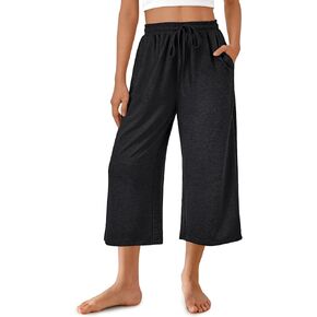 AUTOMET Womens Capris Pants Wide Leg Summer 2025 Sweatpants Drawstring Loose Lounge Palazzo Casual Crop Trouser with Pocket