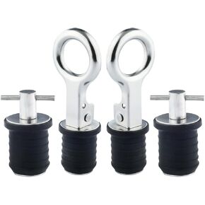 Mgoodoo 4Pcs 1 Inch Boat Plug Snap Handle Drain Plug and T Handle Boat Drain Plug Set,Stainless Steel Boat Drain Twist Plug Marine Boat Rubber Plug for Hull Plug Bottom Plug