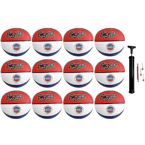 JSPORT (Pack of 12) Official Size 7 Basketballs - Red/White/Blue Bulk Basketballs with Pump