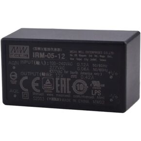 IRM-05-12 Industrial Power Supply, 12V 0.42A 5W, Compact 1.8"x1", Class II Isolation, Low Power Consumption, for Automation, Electronics, and Industrial Equipment