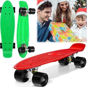 2 قطعة لوح تزلج صغير مقاس 22 بوصة، لوح تزلج كلاسيكي كامل مع لوح تزلج كلاسيكي من البلاستيك المتدحرج الناعم، هدية للمبتدئين في أعياد الميلاد والأطفال والأولاد والبنات in Kuwait
