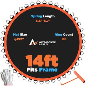 Trampoline Mat Replacement 14 FT Trampoline Replacement Mat 14FT Replacement Trampoline Mat 72/84/88 Rings Jumping Mat for 5.5“ 5.3"-5.7" Springs 8 Row Stitch Anti-UV Wear-Resistant Spring Hook Gloves