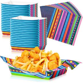 Mexican Food Trays with Wax Paper - 100Pcs Mexican Fiesta Party Deli Paper Trays Disposable Assembled Nacho Snack Boats Fried Chicken Fries Grease Proof Container, Taco Party Food Holders