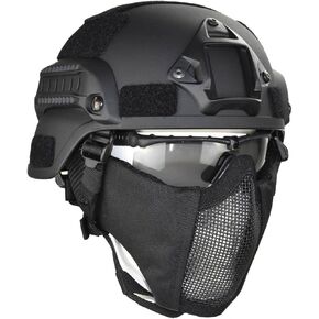 Jadedragon MICH 2000 Style ACH Tactical Helmet with Protect Ear Foldable Double Straps Half Face Mesh Mask & Goggle