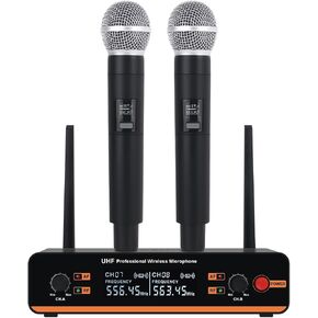 D20 Professional Wireless 2 Handheld VHF 230-250 MHZ Microphone System 100m distand for Karaoke,Party, Speech (D20-2)