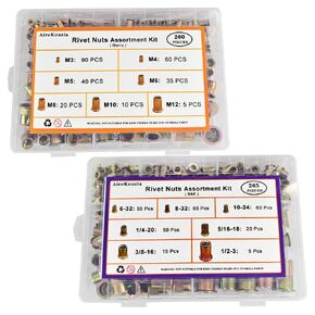 Metric M10 Rivet Nut Kit - 50Pcs RIV Nuts Carbon Steel Flat Head Rivnut Threaded Insert for Metal and Wood, Knurled Body Rivnuts Set