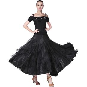 Z&X Ballroom Latin Dance Skirt 6 Tiered Color Block Long Swing Lyrical Flamenco Dance Party Skirts for Women