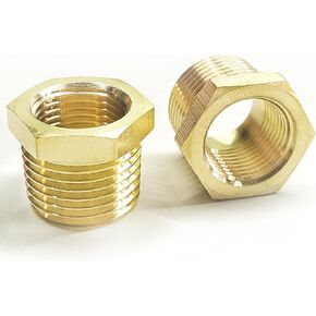 3/8" NPT Male x 1/4" NPT Female Reducer Hex Bushing, Heavy Duty Brass Pipe Fitting Reducing Adapter, Hex Head Pipe Fittings (3/8" MNPT x 1/4" FNPT)