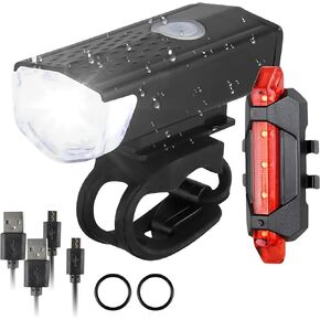 USB Rechargeable LED Bicycle Headlight Bike Front Rear Lamp Cycling Set Waterproof LED Bike Headlight Safety Bicycle Tail Light