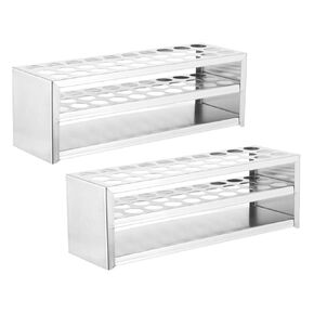 PATIKIL 30 Holes Test Tube Rack, 2Pcs 0.71"(18mm) Round Hole 304 Stainless Steel Test Tube Holder Stand Suitable for 15ml, 20ml Test Tube for Laboratory Scientific Experiments, Silver Tone