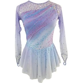 Purple Gradient Long Sleeve Figure Skating Dress for Girls Competition Wear