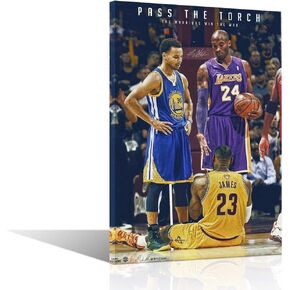 Sports Legends Black Mamba Lebron James & Stephen Curry Poster Wall Art Decor Framed Print 1 Pcs All Basketball Star Fans Gift for Guys & Girls Bedroom Decoration Ready to Hang - 12" Wx18 H