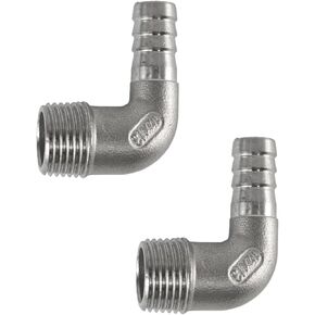 2-Pack 1/2 inch Hose Barb x 1/2 inch Male NPT Adapter - Stainless Steel 90-Degree Elbow Barbed Fittings - Corrosion-Resistant Hose Fitting Adapter