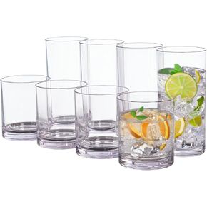 US Acrylic Classic Clear Plastic Reusable Drinking Glasses (Set of 8) 12oz Rocks & 16oz Water Cups | BPA-Free Tumblers, Made in USA | Top-Rack Dishwasher Safe
