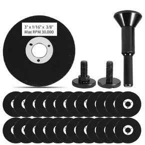 3 Inch Die Grinder Cut-Off Wheel,25 Pack 3" Metal Cutting Discs 3/8in Arbor Hole,Steel Carbon PVC Cutter with 1/4in Stem Mounting Mandrel Holder Accessories for Air Grinders Drill Rotary Tool