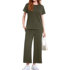 EYZH Travel Outfits Women 2 Piece Sets Lounge Sets Side Slit Two Piece Outfit Airport Loungewear Summer Comfy Tracksuit