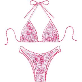 WDIRARA Women's Boho Floral Halter Bikini Set Cut Out Swimsuit Two Piece Bathing Suit in Kuwait