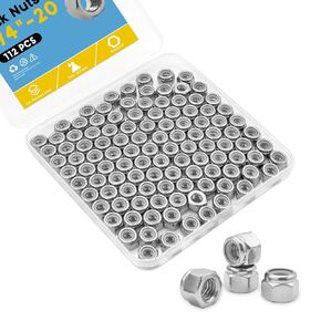 112pcs 1/4"-20 Lock Nuts, 304 Stainless Steel (1/4"-20) Locknuts,Standard Inch Nylock Nuts Dimensions,Nylon Insert Hex Lock Nuts