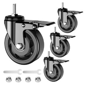 4 inch Stem Casters Wheels Heavy Duty 2000lbs - 3/8"-16 x 1(Stem Diameter 3/8", Stem Length 1"),Threaded Stem Casters Set of 4, Swivel Casters Black