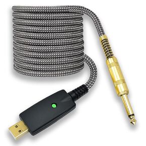 Guitar to USB Instrument Recording Cable, 10 Feet 1/4" TS Male to USB Guitar Cable, Nylon Braided, Gold Plated Plug, Noise Free, Plug and Play Connection, for Electric Guitar Bass Recording