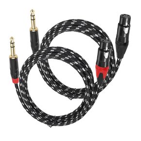 6.6 FT 2PACK, XLR Female to 1/4 (6.35mm) TRS Mono Jack Microphone Cable, Black and White Grid Protective Layer, Balanced 3 Pin XLR to Quarter inch TRS Plug Mic Cord for Dynamic Microphone