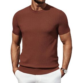 COOFANDY Mens Knit T-Shirts Summer Waffle Shirts Vintage Shirts Short Sleeve Crew Neck Tee Shirt Casual Crochet Top