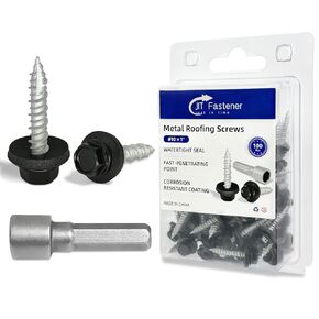 #10 x 1 Inch Metal Roofing Screws, Black Hex Head Sheet Metal Roof Screws,Metal Roofing Panels,Sharp Point Metal to Wood Siding Screws, Stainless Steel EPDM Washers 100-PCS
