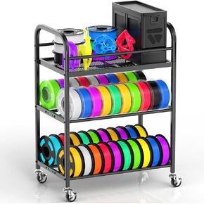 3D Printer Filament Storage Rack, Organizer Rack for 3D Filament, Rolling Filament Spool Holders Racks, Heavy Duty Metal Filament Storage Rack, Filaments Organzied for 3D Printing, 3-Tier Rack