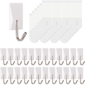Adhesive Small Hooks for hanging, 24 Wall Hooks with 24 Adhesive Strips, Hooks for Walls no Damage, Wall Hangers Without Nails, Removable Wire Toggle Hooks for Home, Office, Wall Decor, Key Holder