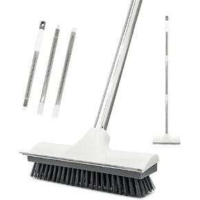 Push Broom Outdoor- Heavy Duty Broom, Stiff Bristles Floor Scrub Brush with 49" Long Handle for Deck Garage Yard Patio Concrete Wood Stone Bathroom Kitchen Tub Carpet Tile Indoor Floor Cleaning(White)